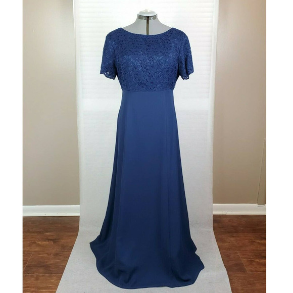 Lanz of Salzburg A-Line Lace Chiffon Blue Gown 10 - Picture 2 of 11